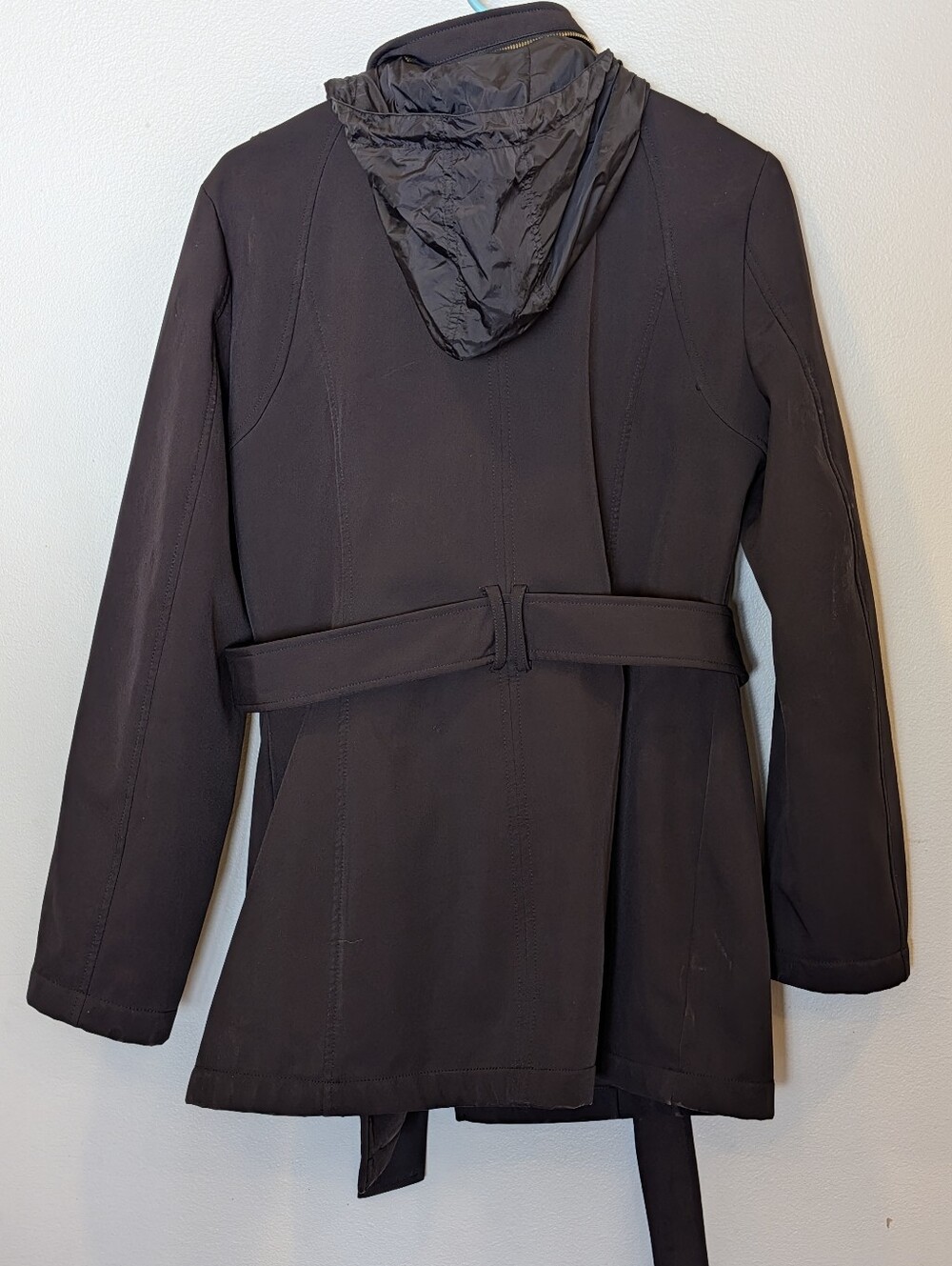 Michael Kors Black Softshell Hooded Belted Utility Jacket Coat Medium - Picture 7 of 9